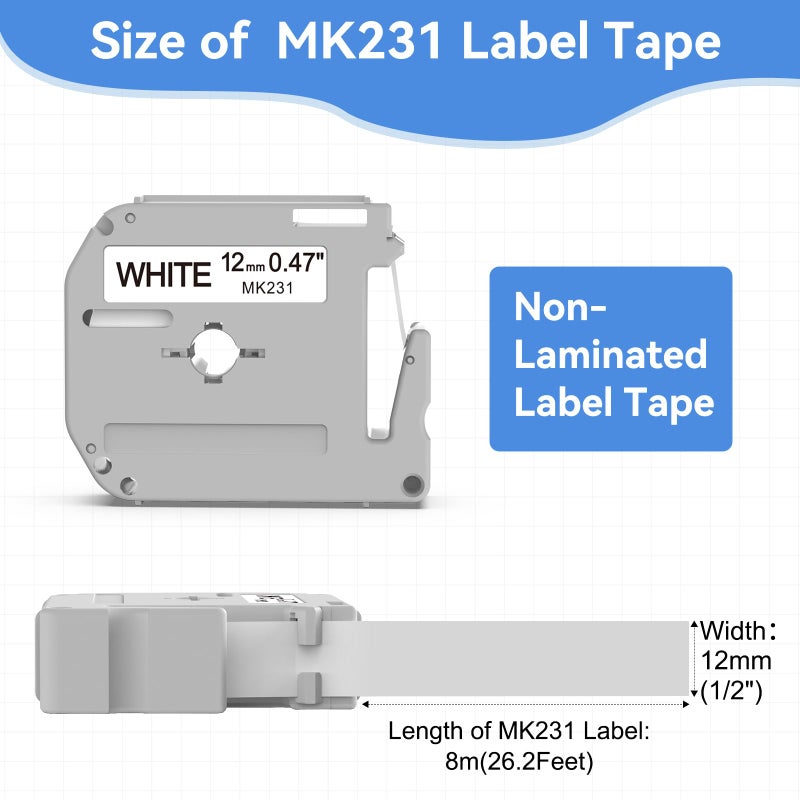 Greateam M-K231 Label Tape Replacement for M-K231s Brother Label Tape 12mm 0.47 M Tape Black on White Compatible with Brother Label Maker PTM95 PT-80 PT-70 PT-65  4-Pack - Image 3